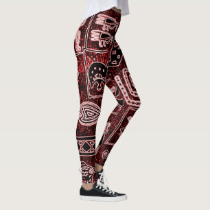 Red-Black-White African Motif Leggings