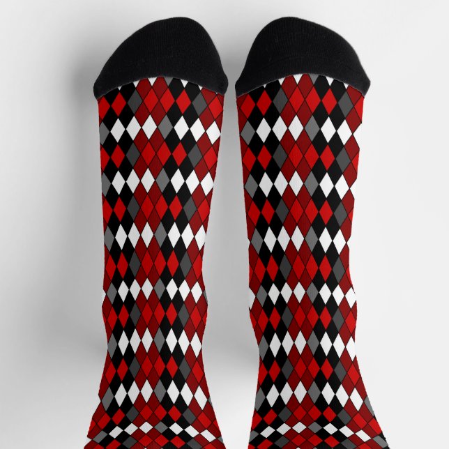 red, black, white and Gray Diamond Pattern Socks (Top)