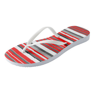 red black white and gray stripes flip flops