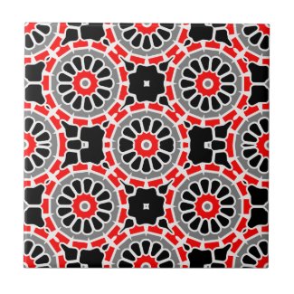 Red Black White and Grey Mosaic Geometric Pattern  Ceramic Tile