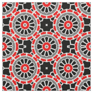 Red Black White and Grey Mosaic Geometric Pattern  Fabric