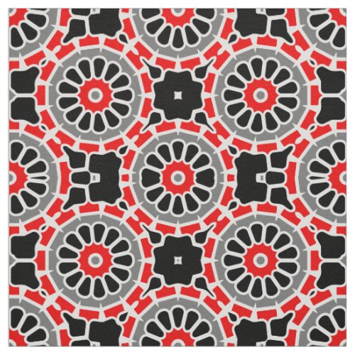 Red Black White and Grey Mosaic Geometric Pattern  Fabric