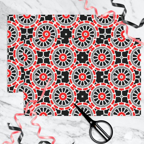 Red Black White and Grey Mosaic Geometric Pattern Tissue Paper