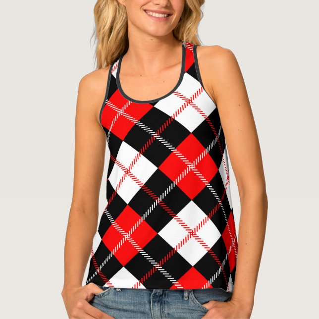 Red Black White Argyle Plaid All Over Print Tank Top (Front)