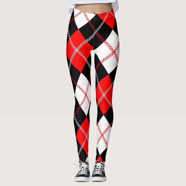 Red Black White Argyle Plaid  Leggings (Front)