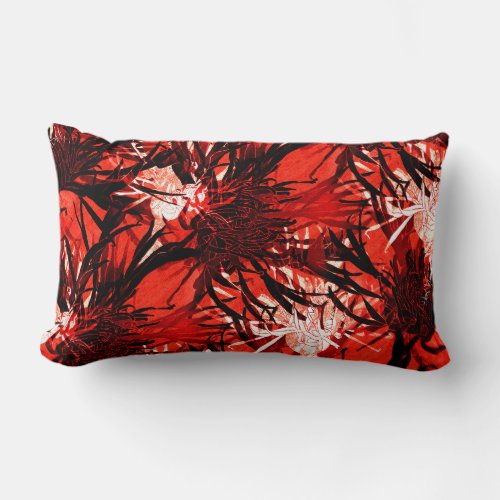 Red Black  White Artistic Abstract Floral Pattern Lumbar Pillow