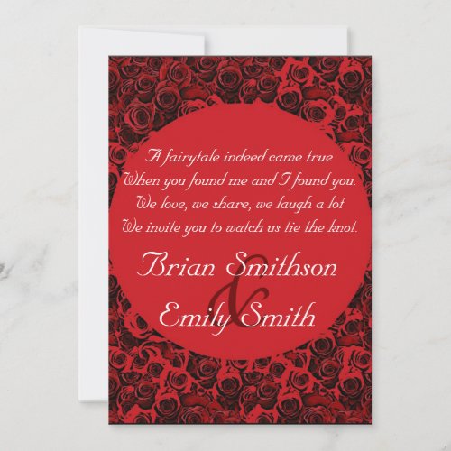 Red black white artistic roses wedding invitations