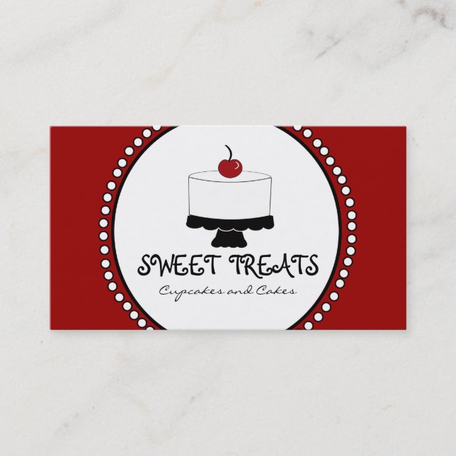 Red Black White Bakery Business Cards (Front)