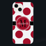Red Black White Big Polka Dot Monogram Case-Mate iPhone 14 Case<br><div class="desc">Big,  bold polka dots providing a modern look on a classic pattern in a variety of color combinations for you to monogram with your first name and last initial.  Created by Holiday Hearts Designs for HHTrendyCases.  Shown here in dark berry red,  black and white.</div>