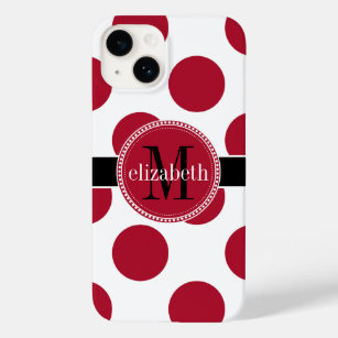 Red Black White Big Polka Dot Monogram Case-Mate iPhone 14 Case