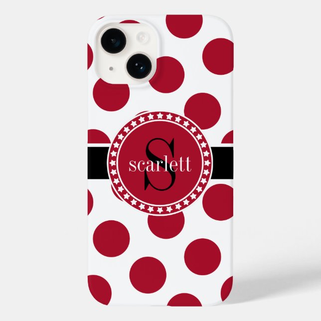 Red Black White Big Polka Dot Monogram Case-Mate iPhone Case (Back)