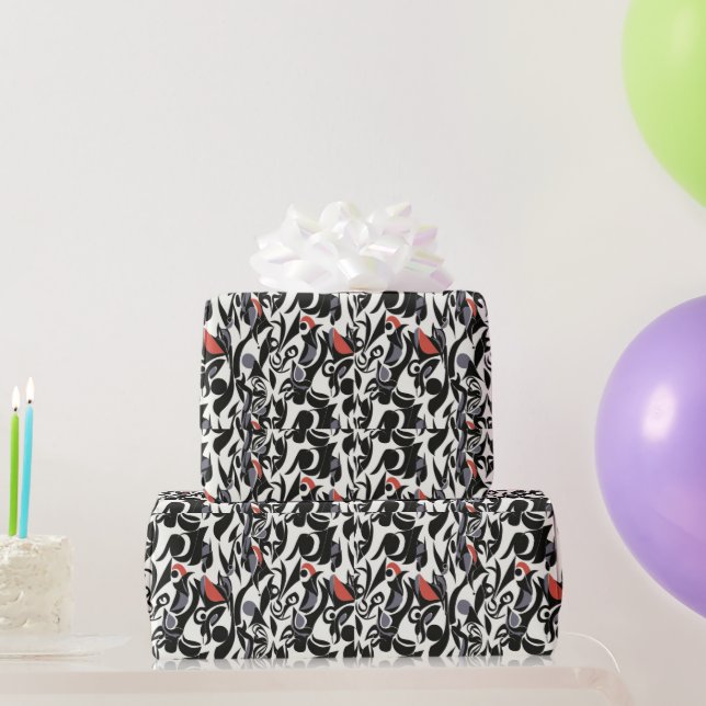 Red Black White Bird Abstract Wrapping Paper (Party Gifts)