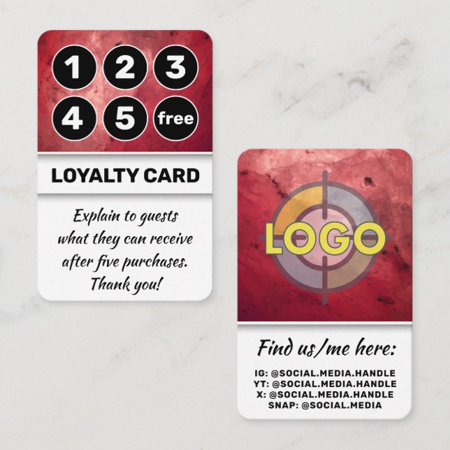 Red Black & White Bold Rewards Dynamic Business Loyalty Card (Front/Back)