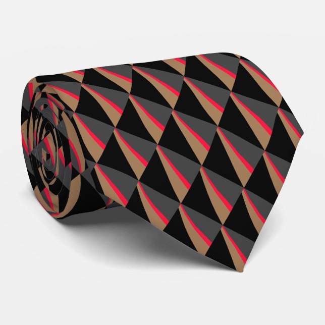 Red Black White Brown Pattern Neck Tie (Rolled)