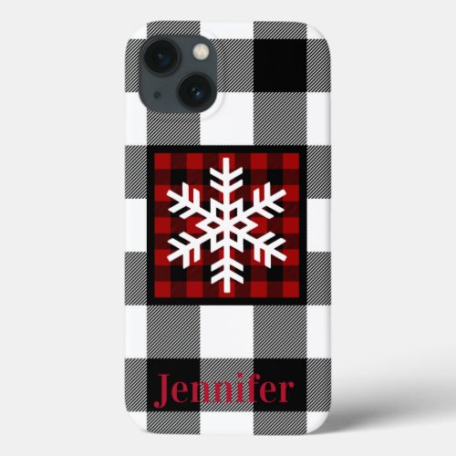 Red Black White Buffalo Plaid Snowflake Case_Ma iPhone 13 Case