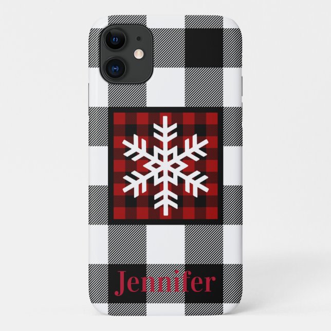 Red, Black, White Buffalo Plaid, Snowflake Case-Mate iPhone Case (Back)