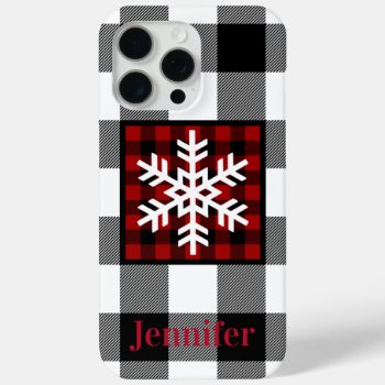 Red  Black  White Buffalo Plaid  Snowflake Iphone 15 Pro Max Case by NiteOwlStudio at Zazzle