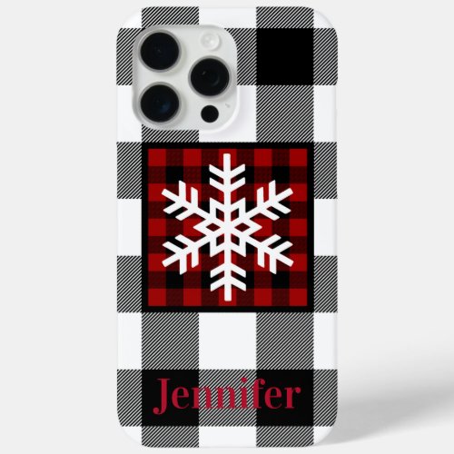 Red Black White Buffalo Plaid Snowflake iPhone 15 Pro Max Case