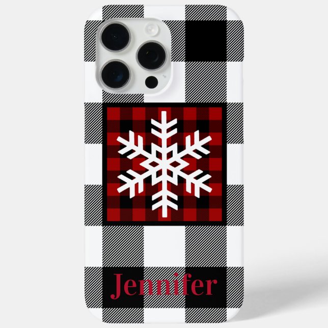 Red, Black, White Buffalo Plaid, Snowflake Case-Mate iPhone Case (Back)