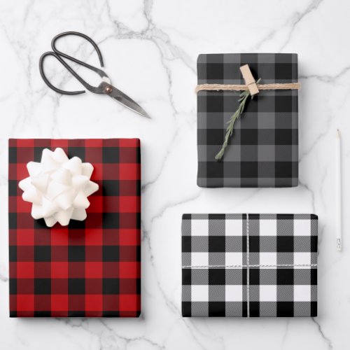 Red Black  White Buffalo Plaid Wrapping Paper Sheets