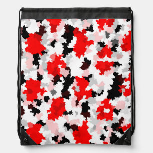 Red Black White Camo Abstract Design  Drawstring Bag