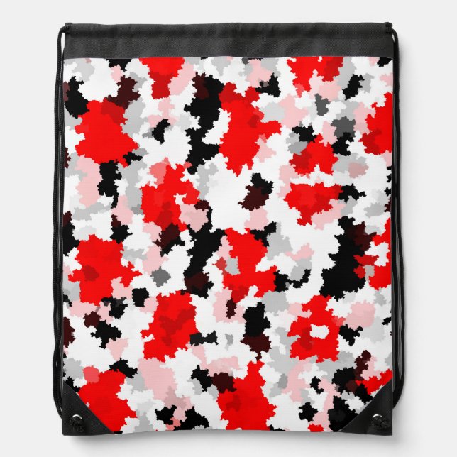 Red Black White Camo Abstract Design  Drawstring Bag (Front)