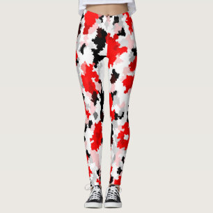 Red Black White Camo Abstract Design  Leggings