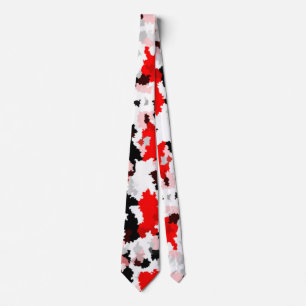 Red Black White Camo Abstract Design  Neck Tie