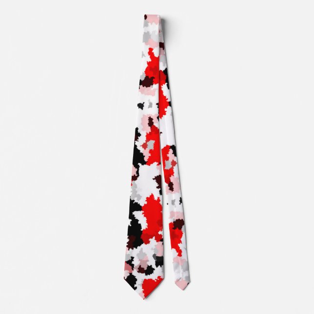 Red Black White Camo Abstract Design  Neck Tie (Front)