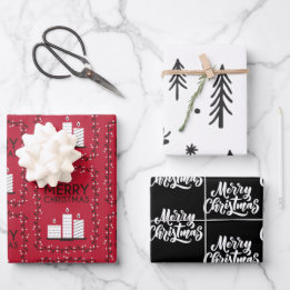 Red Black White Candle Illustrations Pattern Wrapping Paper Sheets
