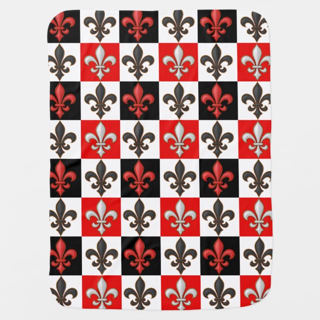 Red Black White Checkered Fleur-de-lis Design  Baby Blanket (Front)