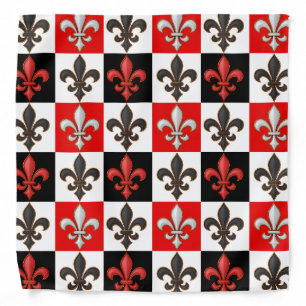 Red Black White Checkered Fleur-de-lis Design  Bandana