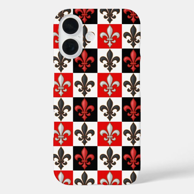 Red Black White Checkered Fleur-de-lis Design  Case-Mate iPhone Case (Back)