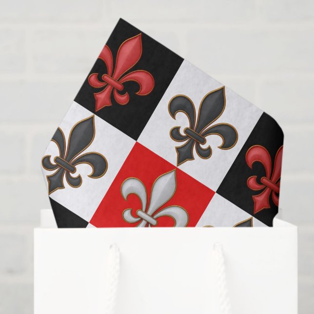 Red Black White Checkered Fleur-de-lis Design  Tissue Paper (Creator Uploaded)