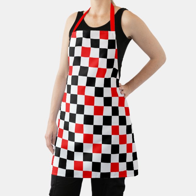 Red Black White Checkered Pattern Design  Apron (Insitu)