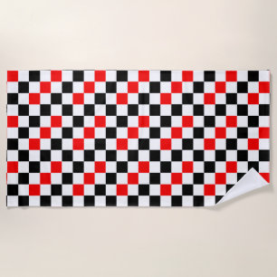 Red Black White Checkered Pattern Design  Beach Towel