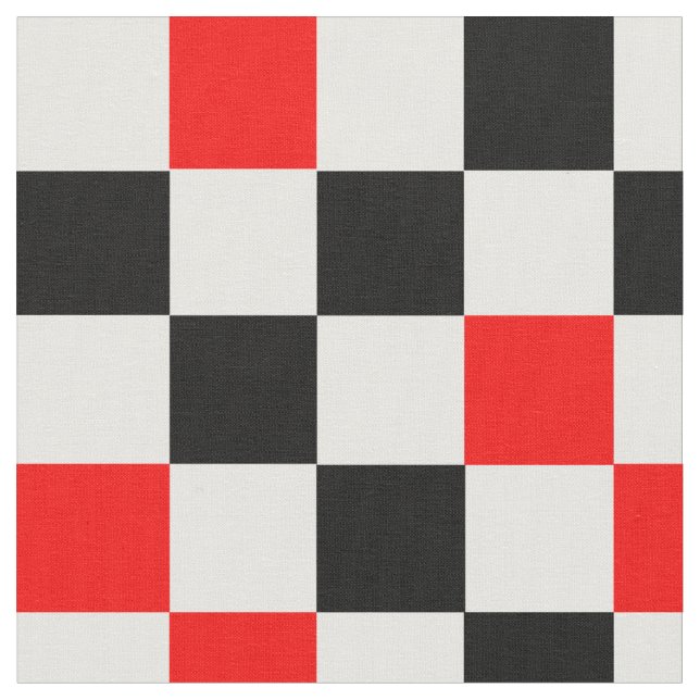 Red Black White Checkered Pattern Design  Fabric (Close Up)