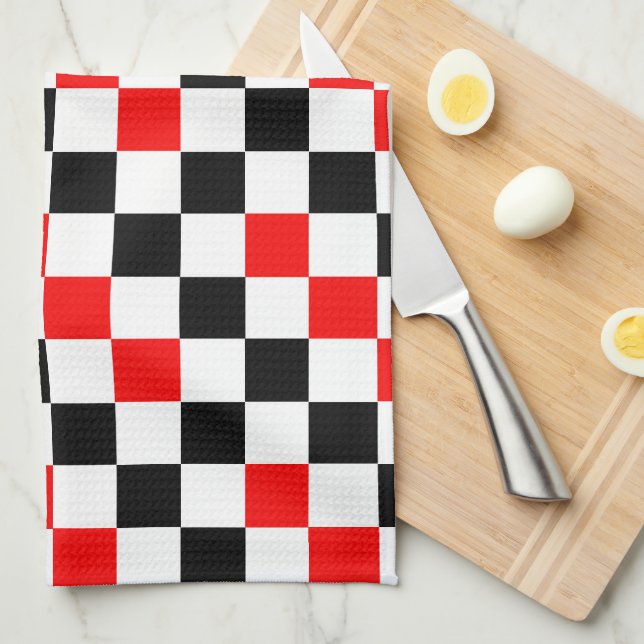 Red Black White Checkered Pattern Design  Kitchen Towel (Quarter Fold)