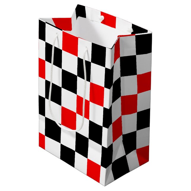 Red Black White Checkered Pattern Design  Medium Gift Bag (Front Angled)