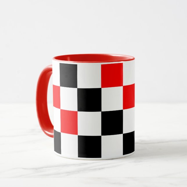 Red Black White Checkered Pattern Design  Mug (Front Left)