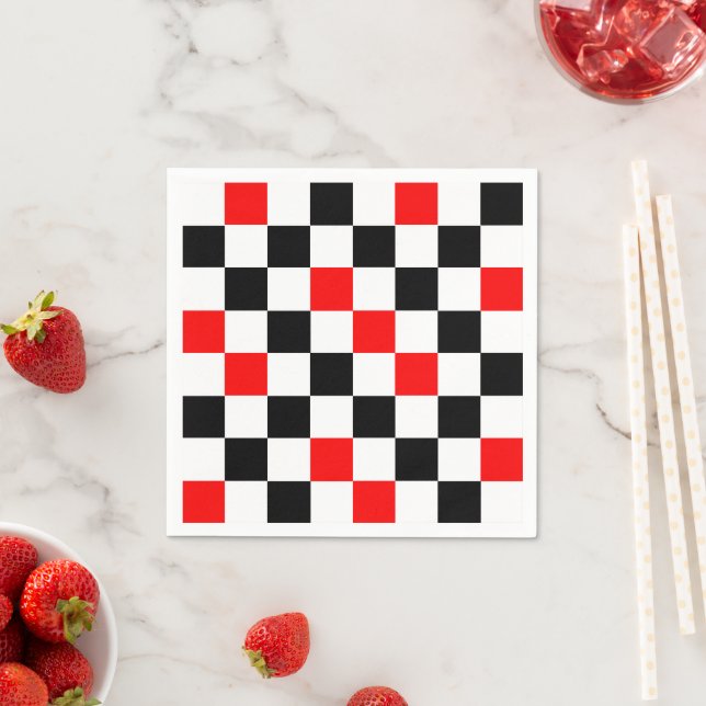 Red Black White Checkered Pattern Design  Napkins (Insitu)