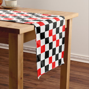 Red Black White Checkered Pattern Design  Short Table Runner