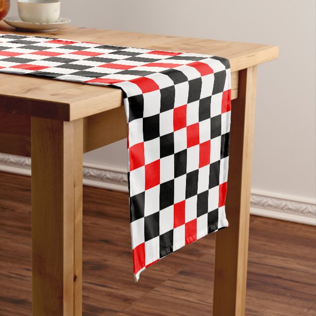 Red Black White Checkered Pattern Design  Short Table Runner (In Situ)