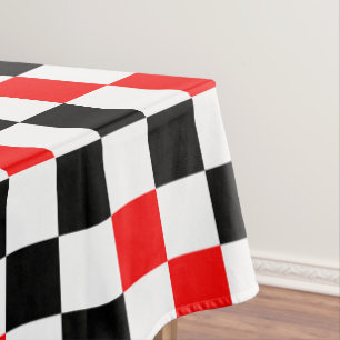 Red Black White Checkered Pattern Design Tablecloth