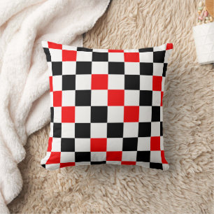 Red Black White Checkered Pattern Design Throw Pillow
