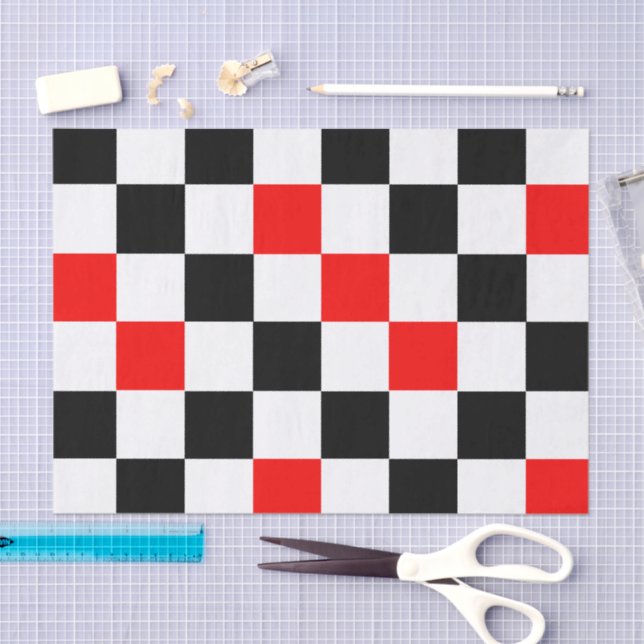 Red Black White Checkered Pattern Design  Tissue Paper (Craft)