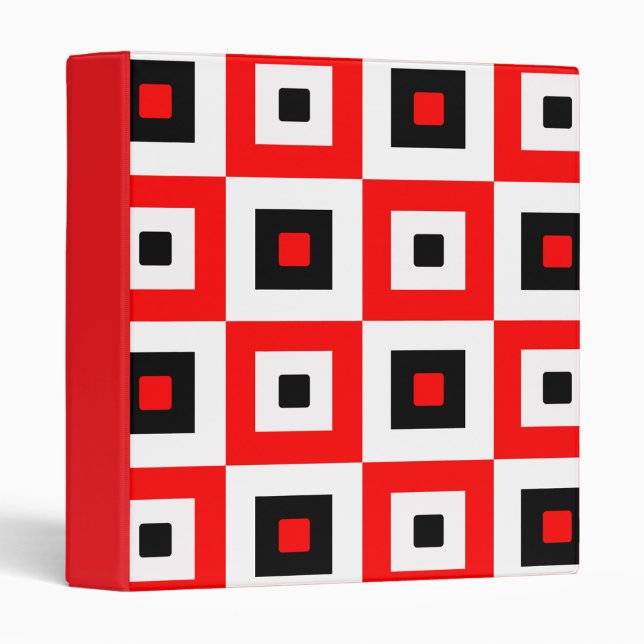 Red Black White Checkered Squares Pattern Design 3 Ring Binder (Creator Uploaded)