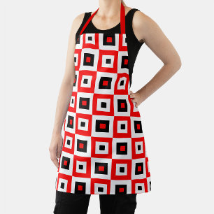 Red Black White Checkered Squares Pattern Design Apron