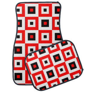 Red Black White Checkered Squares Pattern Design Car Floor Mat