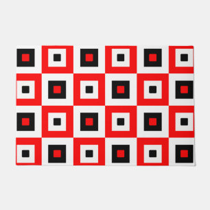 Red Black White Checkered Squares Pattern Design Doormat